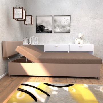 Cama tapizada con posicionamiento regulable y espacio de almacenamiento DALLAS 108x205 cm marrón/marrón oscuro
