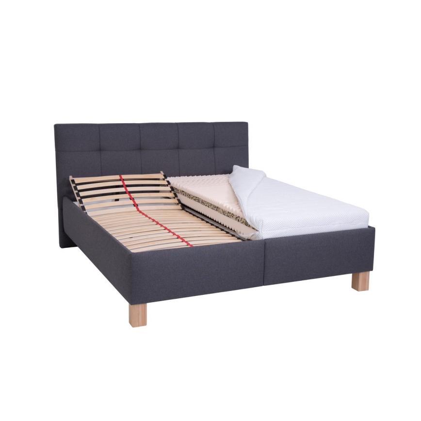 Cama tapizada con práctico espacio de almacenamiento MARIA 180x200 cm, sin colchón, color gris