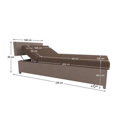 Cama tapizada con posicionamiento regulable y espacio de almacenamiento DALLAS 108x205 cm marrón/marrón oscuro