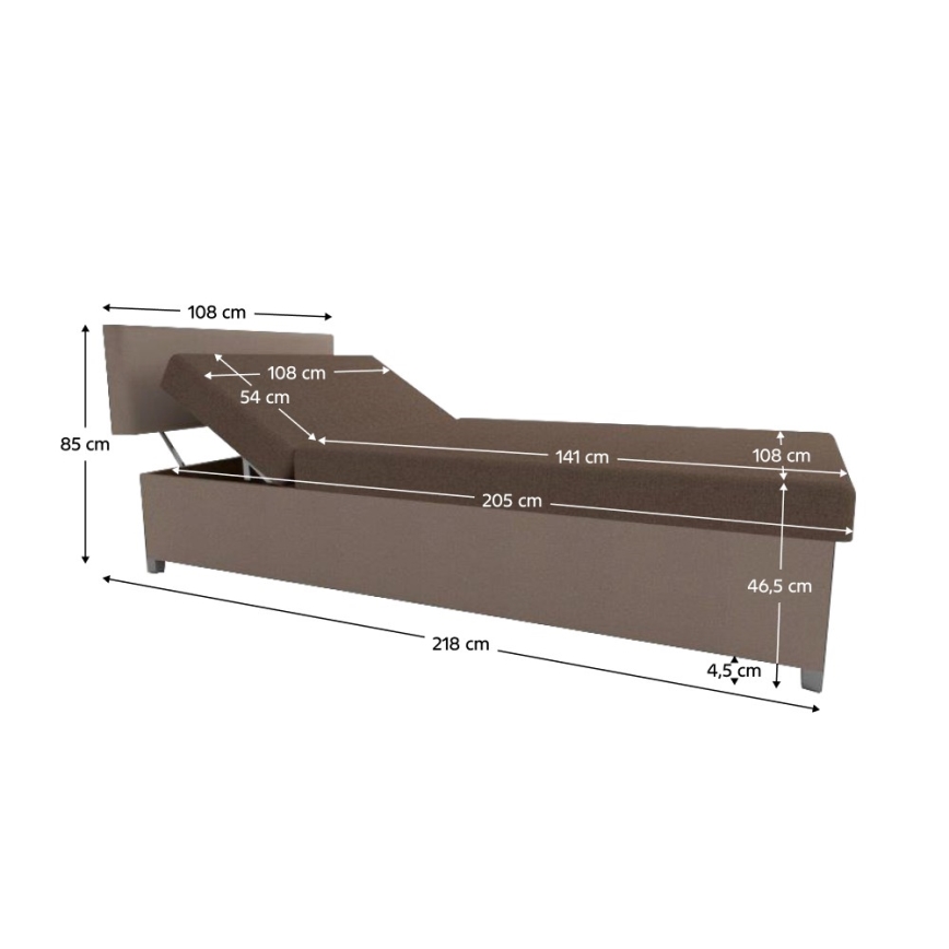 Cama tapizada con posicionamiento regulable y espacio de almacenamiento DALLAS 108x205 cm marrón/marrón oscuro