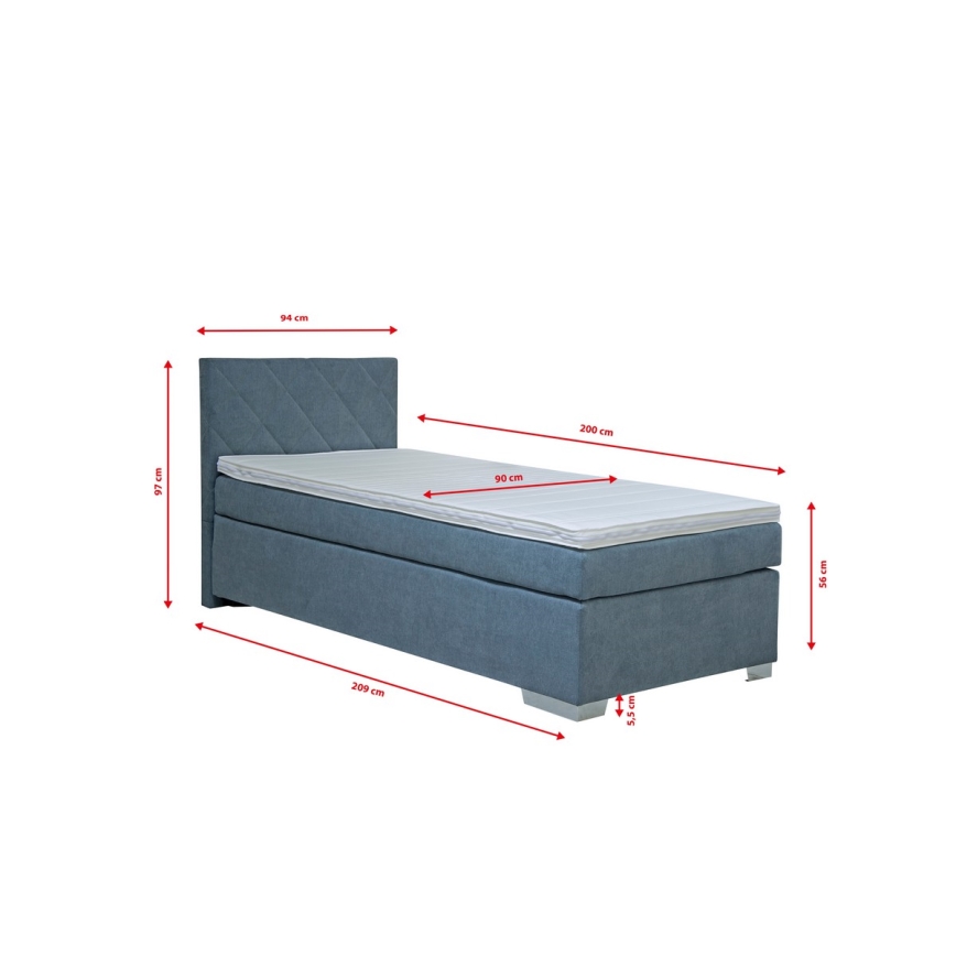 Cama tapizada IDA con colchón, 90 x 200 cm, azul