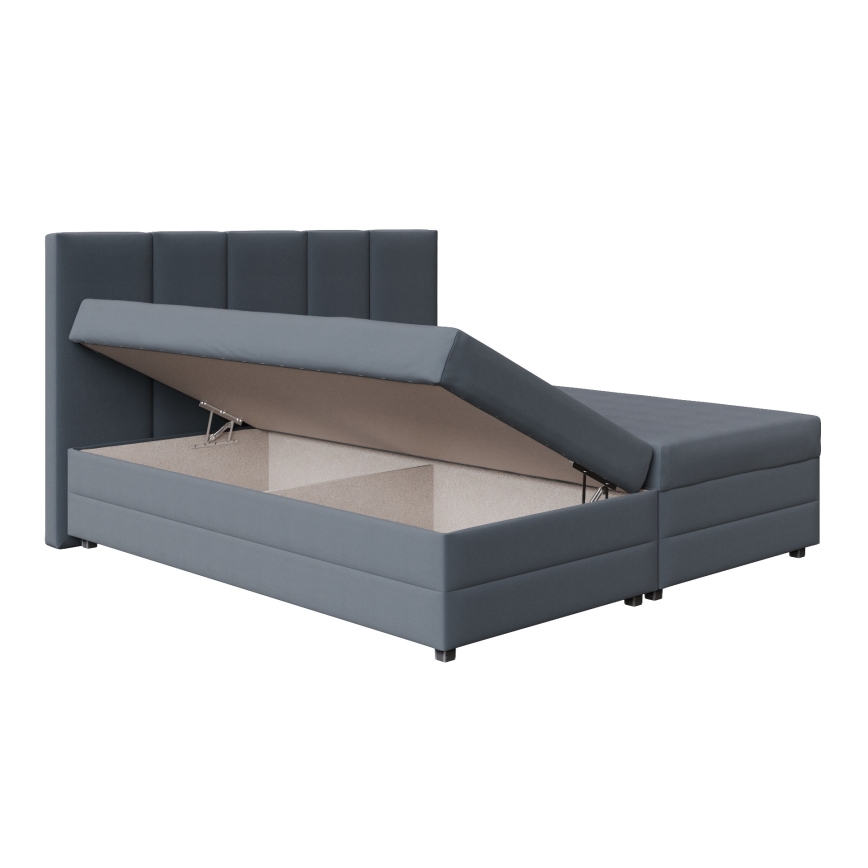 Cama tapizada ISABEL 180x200 con colchón de muelles y arcón de almacenamiento, gris
