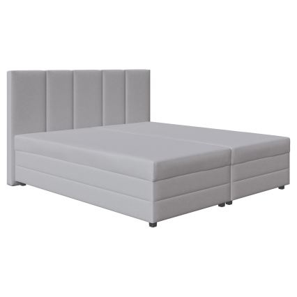Cama tapizada ISABEL 180x200 con colchón de muelles y práctico arcón de almacenamiento, gris claro