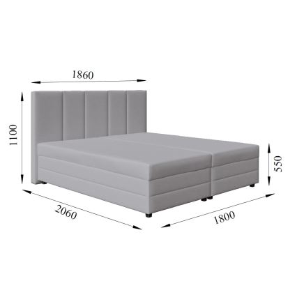 Cama tapizada ISABEL 180x200 con colchón de muelles y práctico arcón de almacenamiento, gris claro