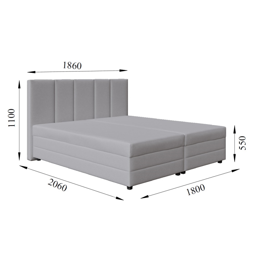 Cama tapizada ISABEL 180x200 con colchón de muelles y práctico arcón de almacenamiento, gris claro