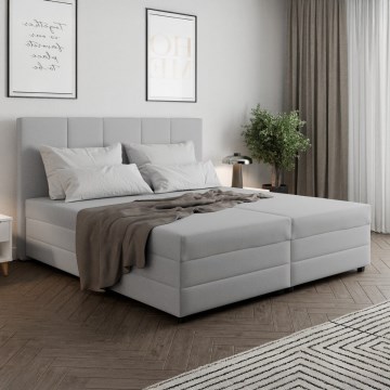 Cama tapizada ISABEL 180x200 con colchón de muelles y práctico arcón de almacenamiento, gris claro