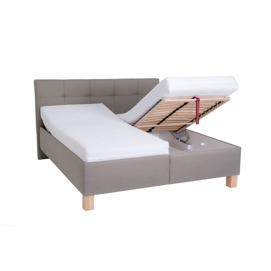Cama tapizada MARIA 160x200 cm con amplio espacio de almacenamiento, sin colchón, color topo