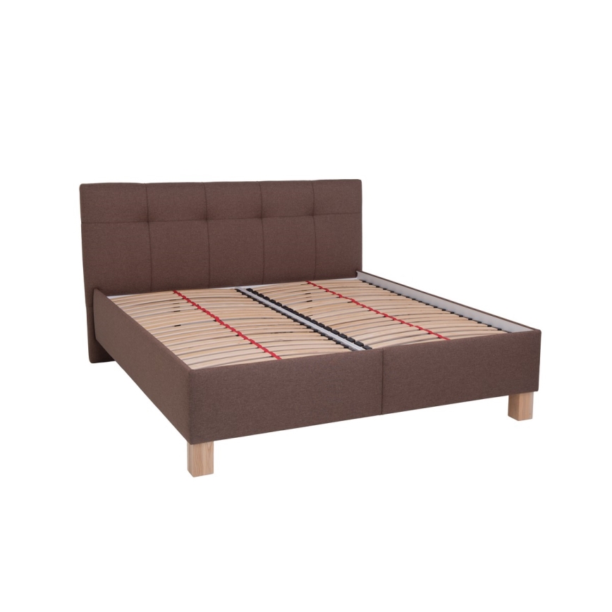 Cama tapizada MARIA 160x200 cm con colchón y arcón de almacenamiento, marrón