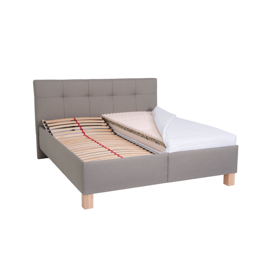 Cama tapizada MARIA 160x200 cm con colchón y espacio de almacenamiento, color topo