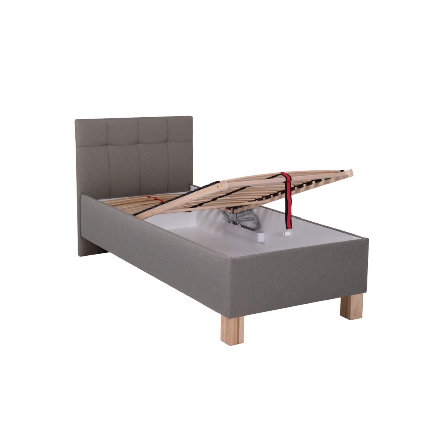 Cama tapizada MARIA ONE con espacio de almacenamiento, sin colchón, 90x200 cm, color taupe