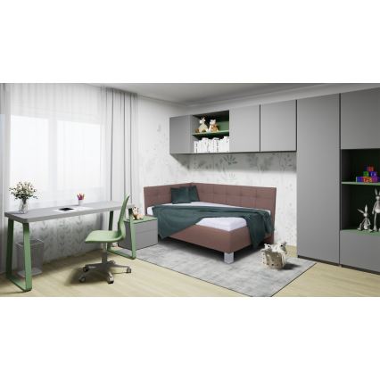 Cama tapizada MARIA PETITE 120x200 cm con colchón y arcón, marrón