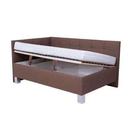 Cama tapizada MARIA PETITE 120x200 cm con colchón y arcón, marrón