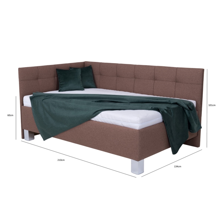 Cama tapizada MARIA PETITE 120x200 cm con colchón y arcón, marrón