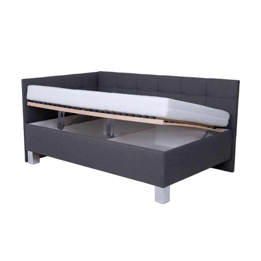 Cama tapizada MARIA PETITE 120x200 cm con colchón y espacio de almacenamiento, gris