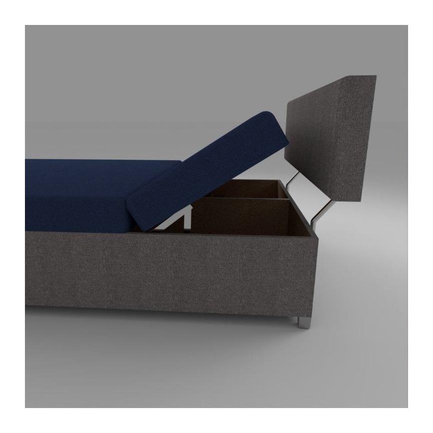 Cama tapizada tipo diván con respaldo regulable y arcón de almacenamiento DALLAS 108x205 cm gris/azul