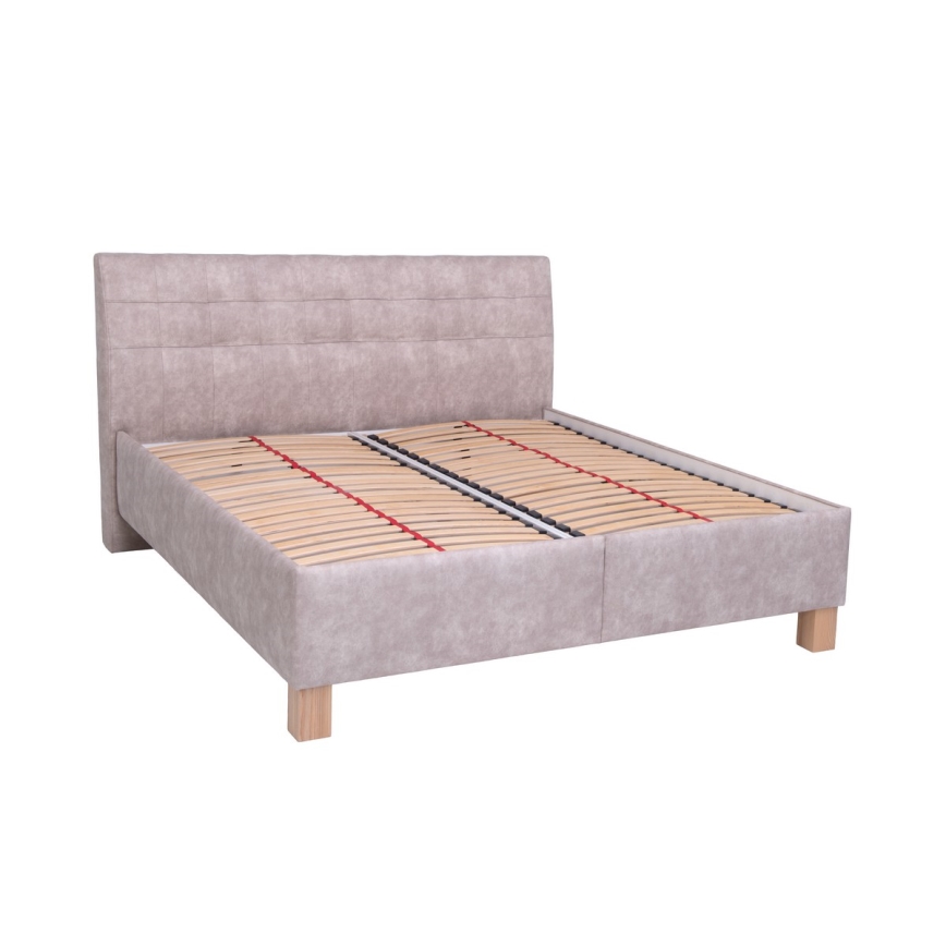 Cama tapizada VIOLET 160x200 cm con espacio de almacenamiento, sin colchón, beige