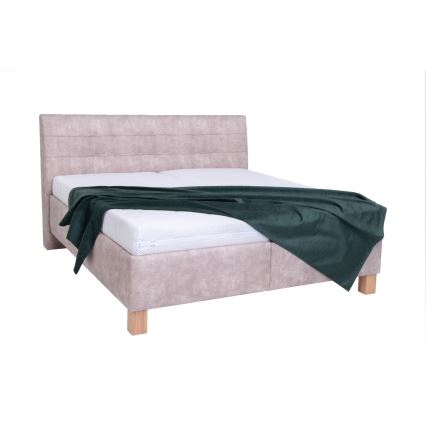 Cama tapizada VIOLET 160x200 cm con espacio de almacenamiento, sin colchón, beige