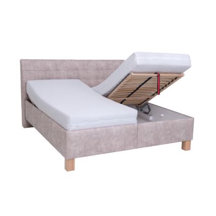 Cama tapizada VIOLET 180x200 cm con colchón y canapé abatible, beige