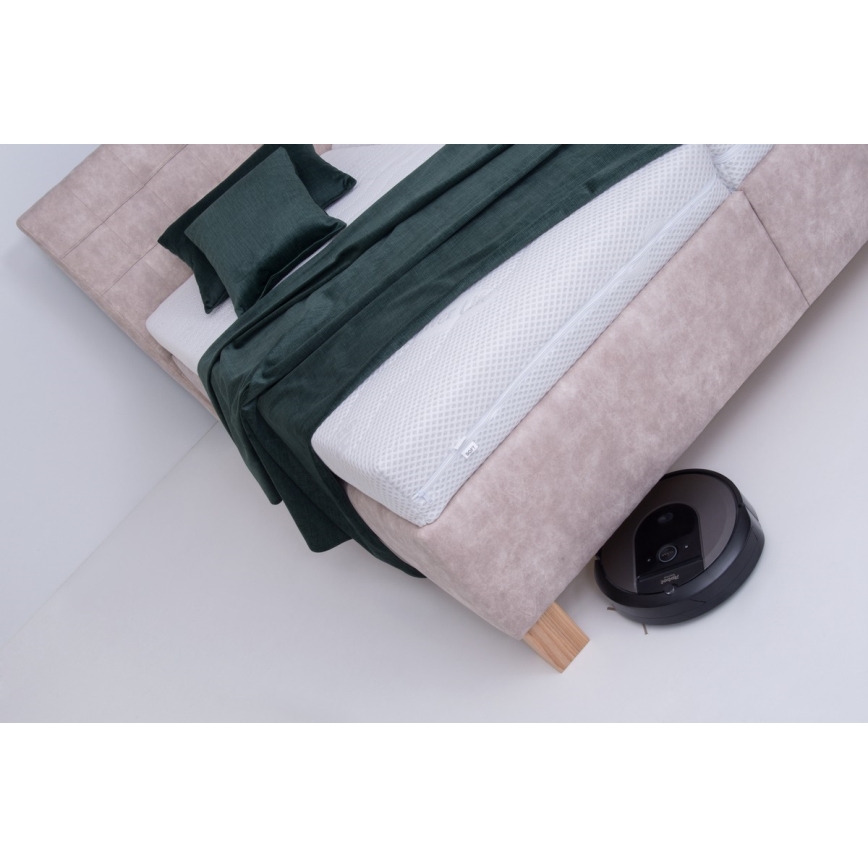 Cama tapizada VIOLET 180x200 cm con colchón y canapé abatible, beige