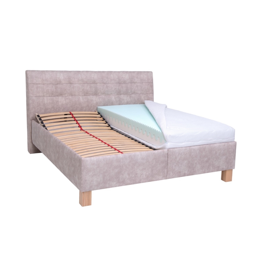 Cama tapizada VIOLET 180x200 cm con colchón y canapé abatible, beige