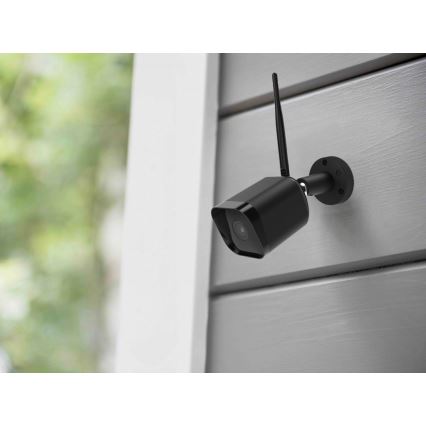 Cámara exterior inteligente con sensor Full HD 1080p, alimentación 12 V, protección IP65, Wi‑Fi y compatible con Tuya, color negro