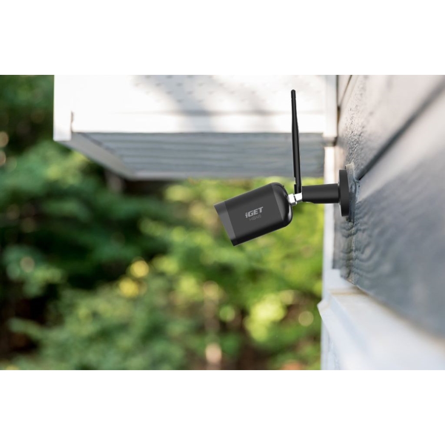 Cámara exterior inteligente con sensor Full HD 1080p, alimentación 12 V, protección IP65, Wi‑Fi y compatible con Tuya, color negro