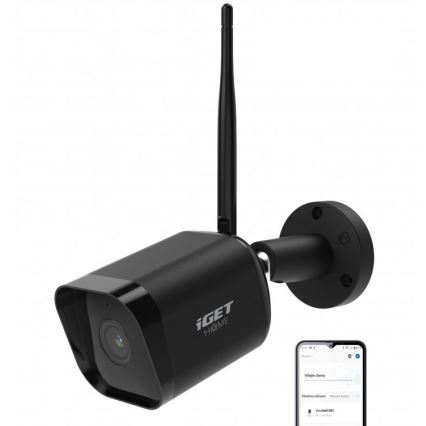 Cámara exterior inteligente con sensor Full HD 1080p, alimentación 12 V, protección IP65, Wi‑Fi y compatible con Tuya, color negro