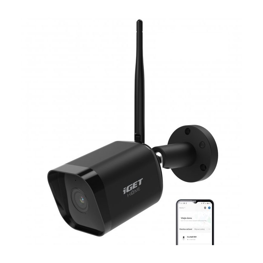 Cámara exterior inteligente con sensor Full HD 1080p, alimentación 12 V, protección IP65, Wi‑Fi y compatible con Tuya, color negro