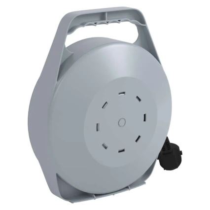 Carrete con cable de extensión de 10 m, 4 tomas, gris/rojo