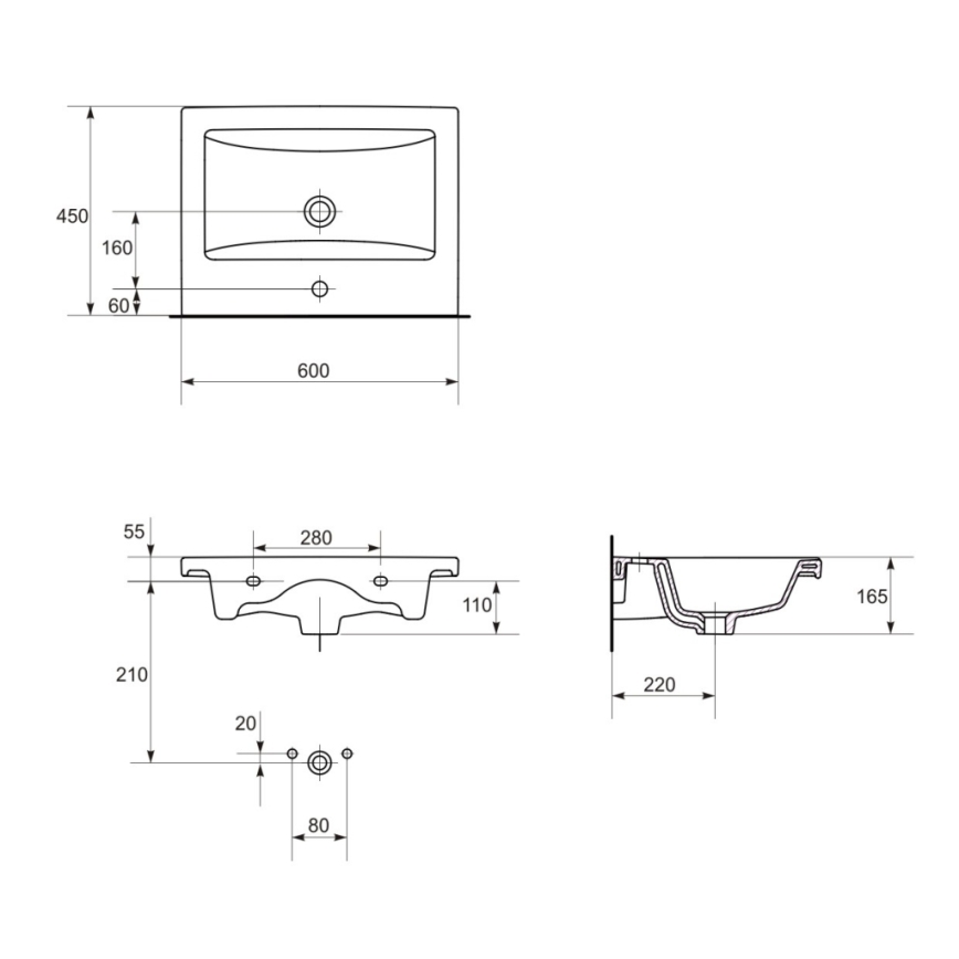 Cersanit K32-003-BOX - Lavabo para encimera/colgante COMO 45x60 cm cerámica/blanco brillante