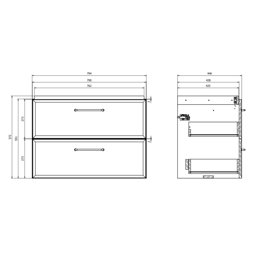 Cersanit S1017-003 - Mueble de baño suspendido para lavabo MILLE 80x45 cm negro