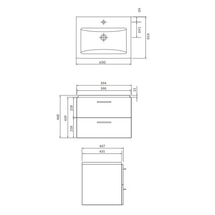 Cersanit S801-148-DSM - Mueble de baño suspendido con lavabo LARA 60x45 cm nogal