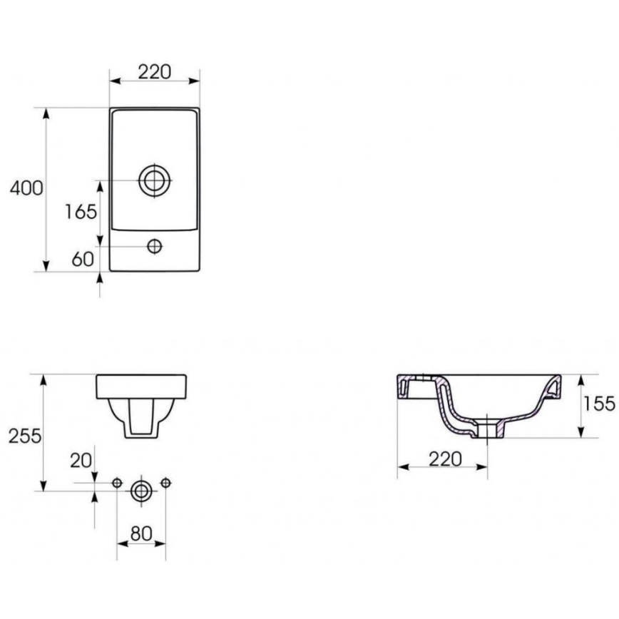 Cersanit S801-218-DSM - Mueble de baño suspendido con lavabo MODUO SLIM 40x22 cm, blanco brillante