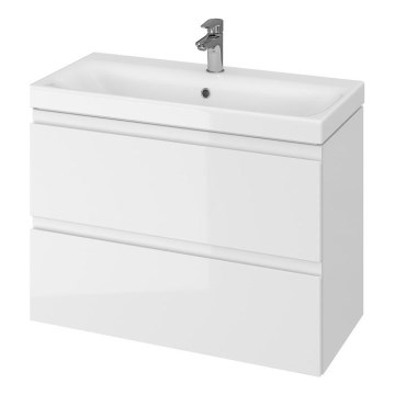Cersanit S801-225-DSM - Mueble de baño suspendido con lavabo MODUO SLIM 80x57x38 cm, blanco brillante