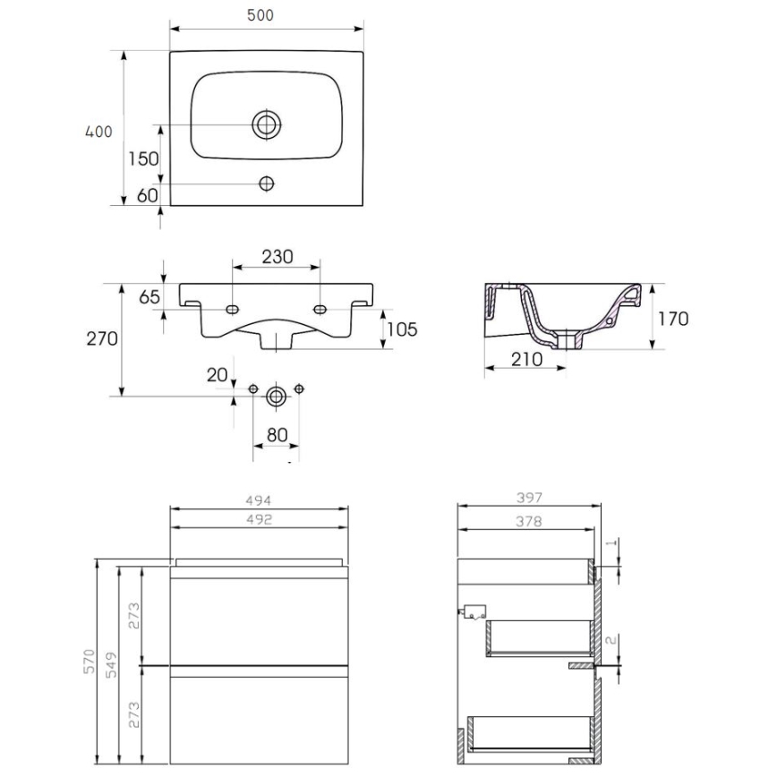 Cersanit S801-230-DSM - Mueble de baño suspendido con lavabo MODUO 50x40 cm blanco