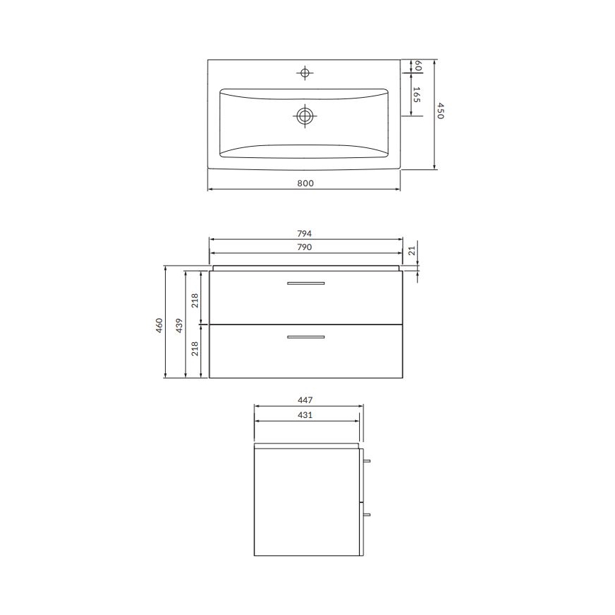Cersanit S801-338-DSM - Mueble de baño suspendido con lavabo LARA 80x46x45 cm blanco