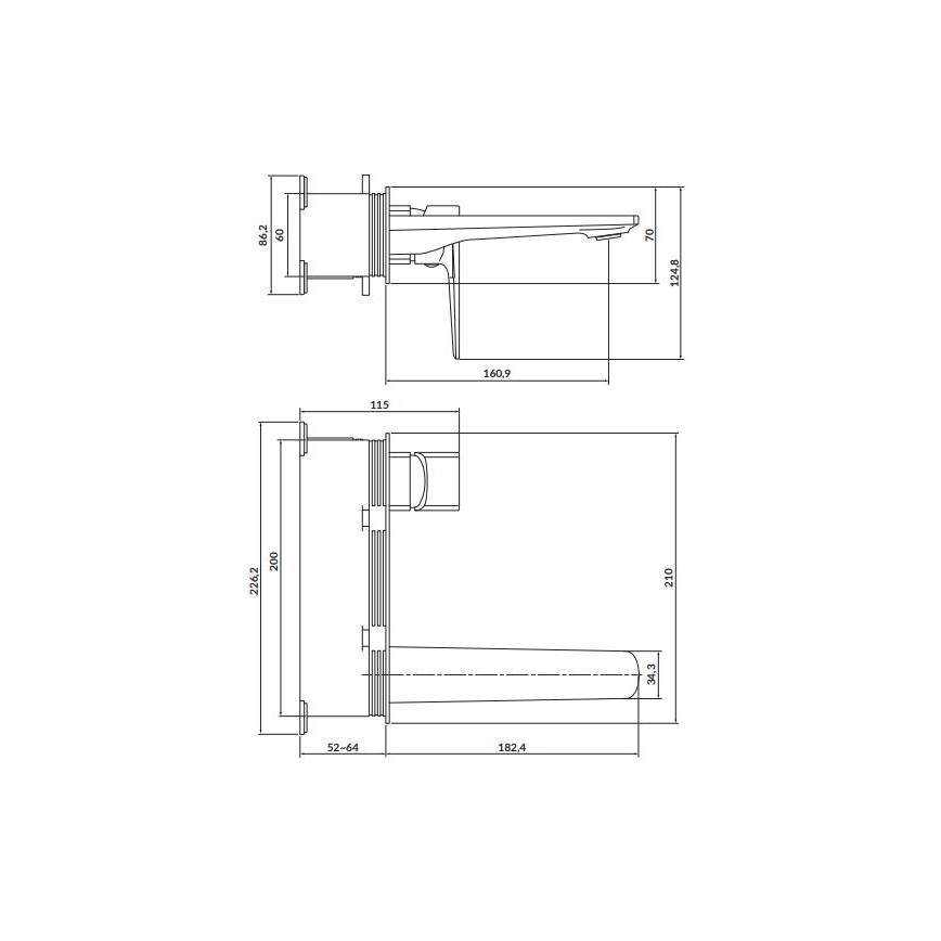 Cersanit S951-386 - Grifo de lavabo para instalación empotrada LARGA cromo brillante