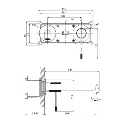 Cersanit S951-597 - Grifo de lavabo para instalación empotrada ZEN negro