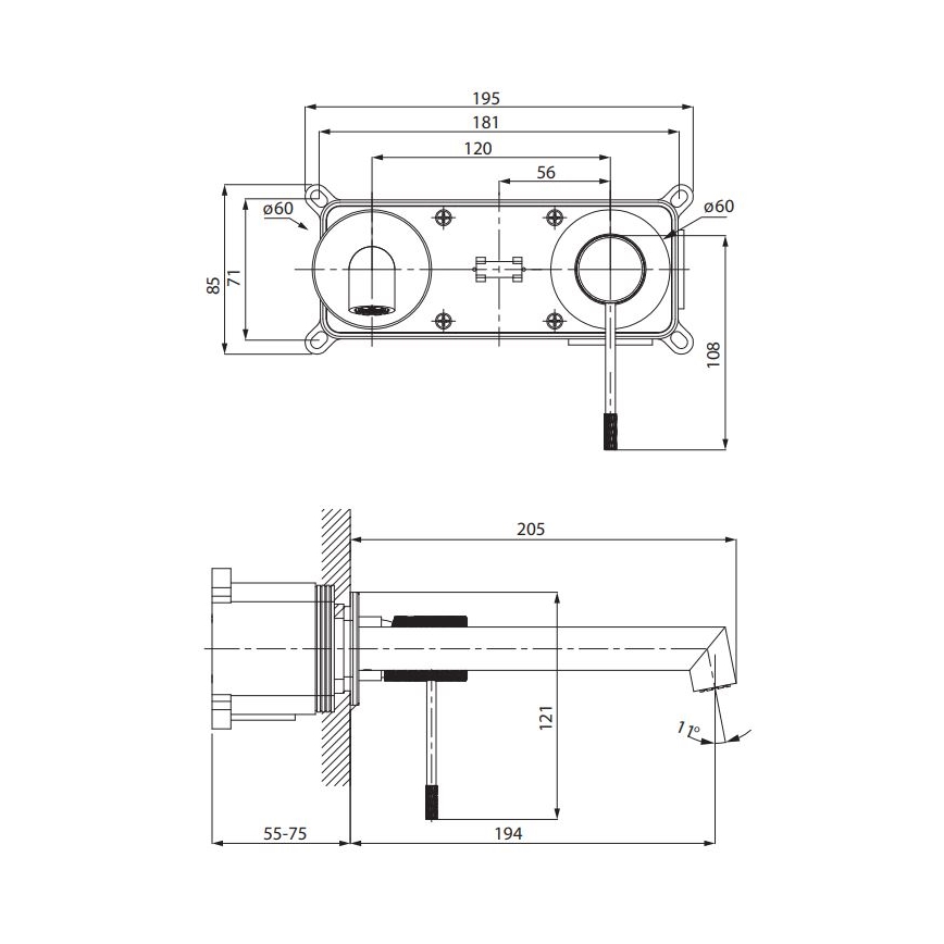 Cersanit S951-597 - Grifo de lavabo para instalación empotrada ZEN negro