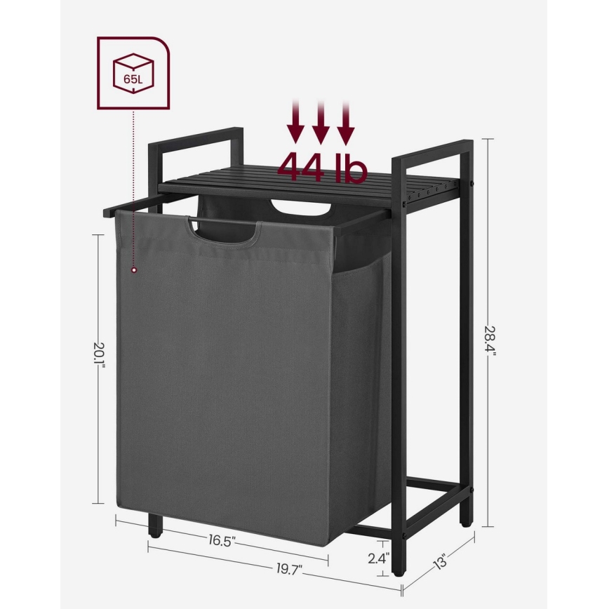 Cesto para ropa REX negro/gris