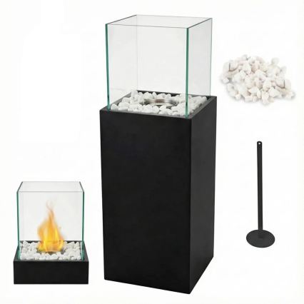 Chimenea de bioetanol ALICANTE 26,5 x 80,5 cm, 2 kW, negro + cubierta protectora