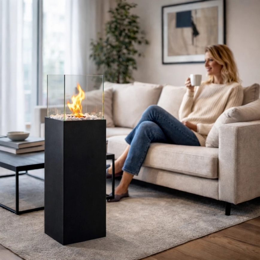 Chimenea de bioetanol ALICANTE 26,5 x 80,5 cm, 2 kW, negro + cubierta protectora