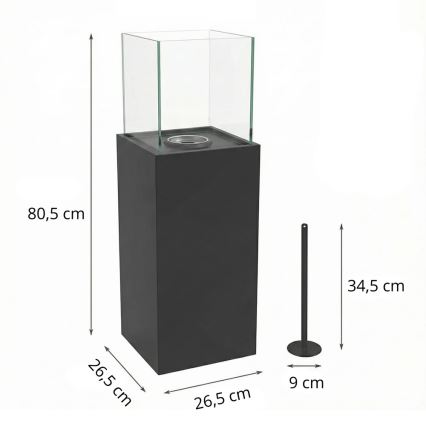 Chimenea de bioetanol ALICANTE 26,5 x 80,5 cm, 2 kW, negro + cubierta protectora
