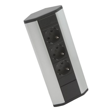Columna de enchufes para esquina, 3 tomas de 230 V, negro/plateado