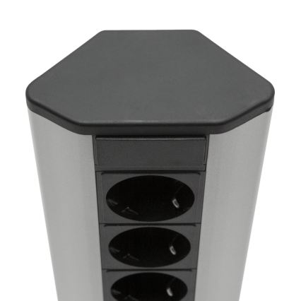 Columna de enchufes para esquina, 3 tomas de 230 V, negro/plateado