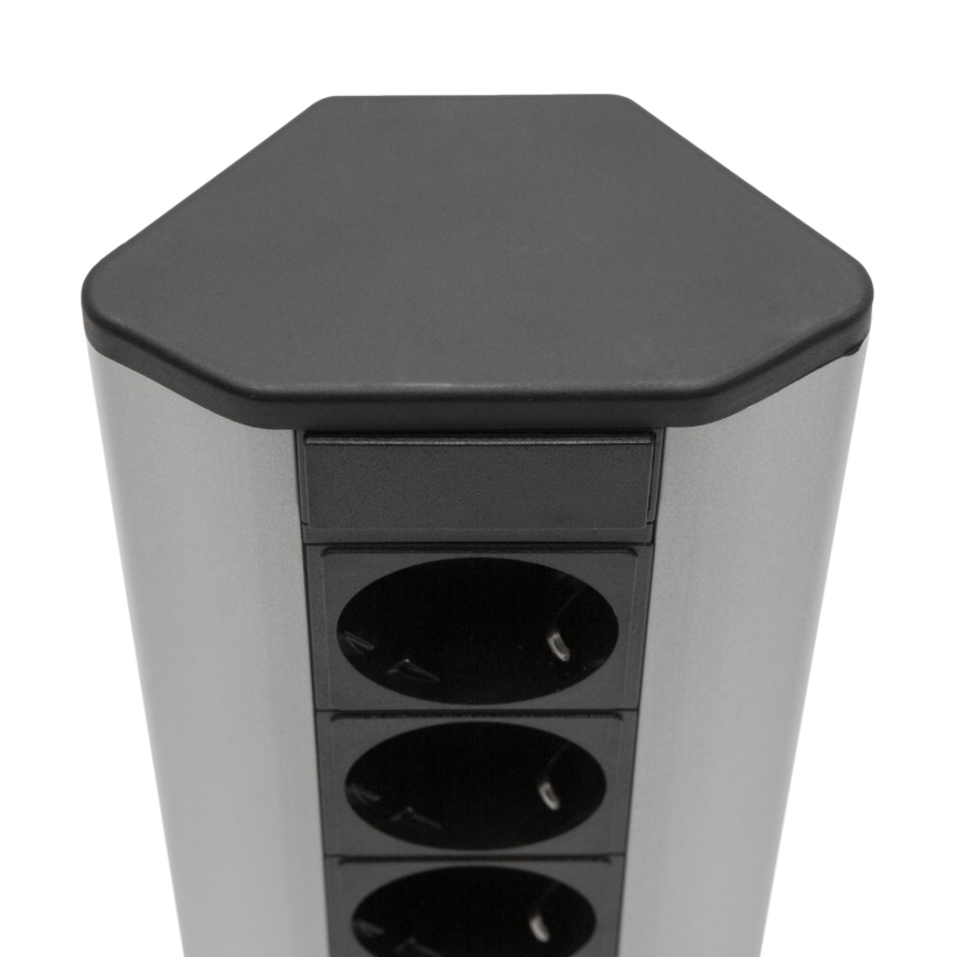 Columna de enchufes para esquina, 3 tomas de 230 V, negro/plateado
