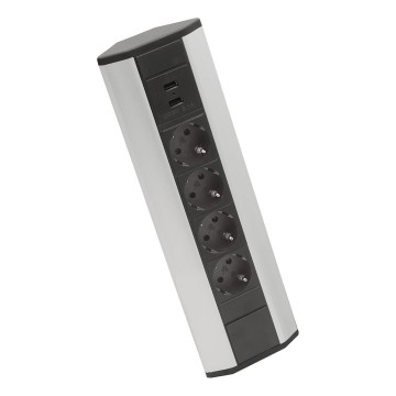 Columna de enchufes para esquina 4x230 V + 2x USB-A negro/plateado