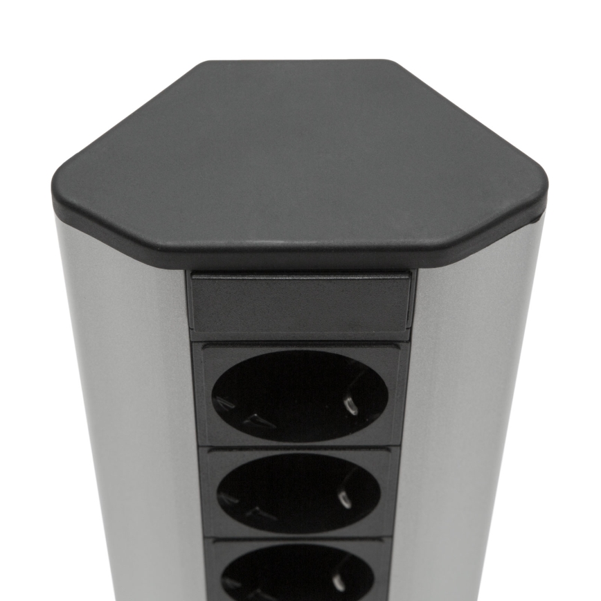 Columna de enchufes para esquina 4x230 V + 2x USB-A negro/plateado