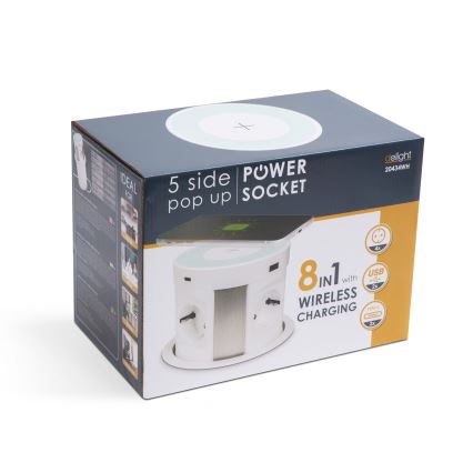 Columna de enchufes para tablero de mesa con carga inalámbrica 4x 230 V + 2x USB-A + 2x USB-C blanca