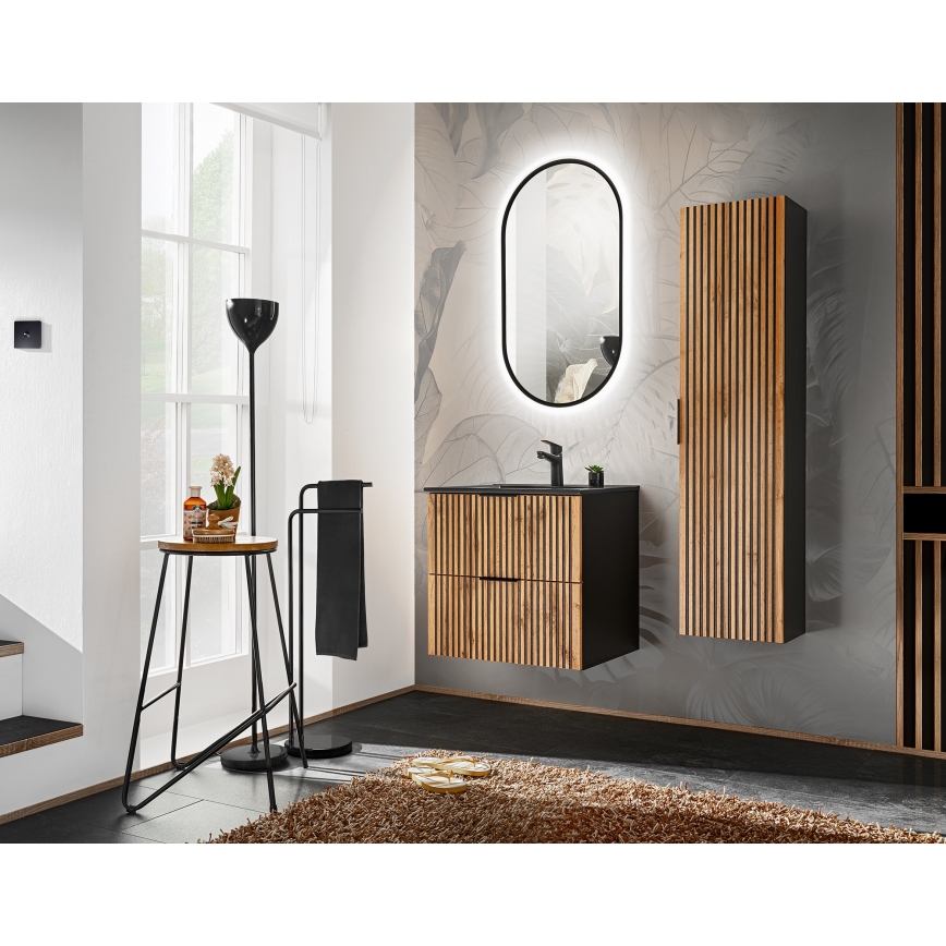 COMAD XILO BLACK WOTAN 82-60-D-2S - Mueble de baño bajo lavabo XILO 57x60,2 cm negro/roble Wotan